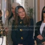 Meredith’s navy embellished button jacket and mini skirt on The Real Housewives of Salt Lake City