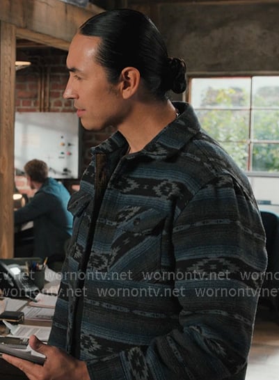 Miles’s blue aztec print jacket on Marshals