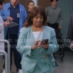 Miranda’s blue buckle wrap blazer and pants on Greys Anatomy Miranda’s blue buckle wrap blazer and pants on Greys Anatomy