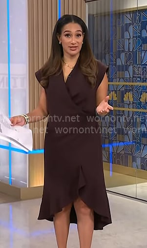 Morgan's brown wrap front ruffle dress on NBC News Daily