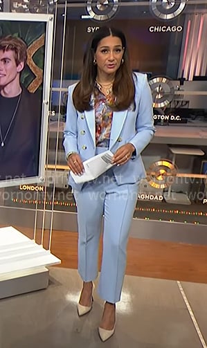 Morgan’s floral blouse and light blue blazer on NBC News Daily