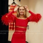 Morgan's red off-shoulder dress with feathers on Nobody Wants This Morgan's red off-shoulder dress with feathers on Nobody Wants This
