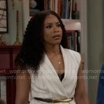 Naomi's white pinstripe vest on Beyond the Gates