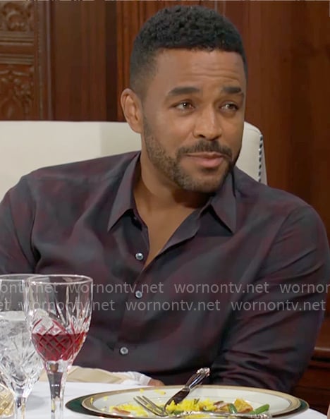 Nate’s burgundy and grey check shirt on The Young and the Restless Nate’s burgundy and grey check shirt on The Young and the Restless