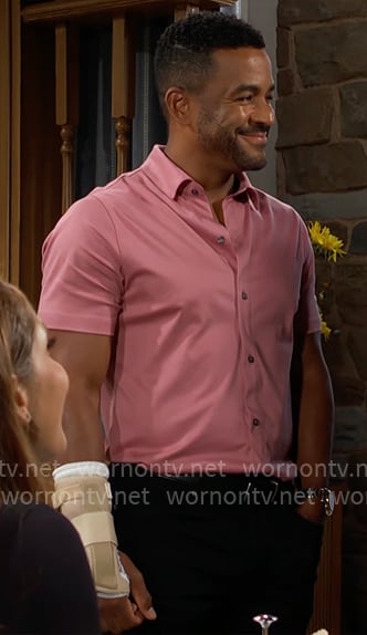 Nate's pink button down short sleeve shirt on The Young and the Restless