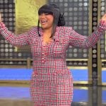 Nivea's red check tweed dress on Tamron Hall Show Nivea's red check tweed dress on Tamron Hall Show