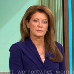 Norah O'Donnell's purple v-neck dress on CBS Mornings