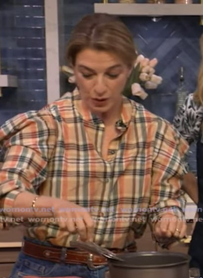 Pati Jinich’s plaid puff sleeve top on Live with Kelly and Mark