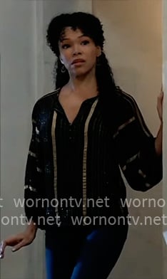 Portia’s gold striped blouse on General Hospital