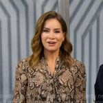 Rebecca’s brown snake print tie neck blouse on Good Morning America
