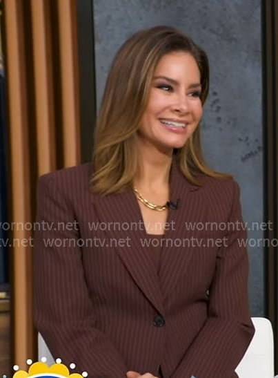 Rebecca’s brown striped blazer and pants on Good Morning America Rebecca’s brown striped blazer and pants on Good Morning America
