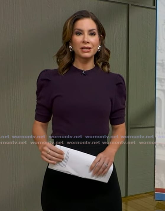 Rebecca’s burgundy short sleeve sweater on Good Morning America Rebecca’s burgundy short sleeve sweater on Good Morning America