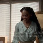 Regina’s light green wrap blouse on Reasonable Doubt Regina’s light green wrap blouse on Reasonable Doubt