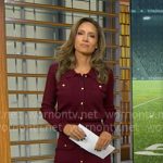 Rhiannon's burgundy cardigan and skirt with gold buttons on Good Morning America Rhiannon's burgundy cardigan and skirt with gold buttons on Good Morning America