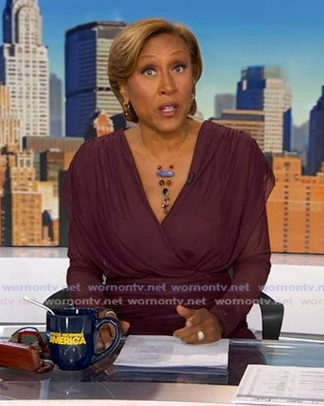 Robin’s burgundy sheer dress on Good Morning America