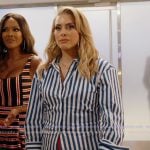 Robyn’s blue striped shirt and pants on The Real Housewives of Potomac Robyn’s blue striped shirt and pants on The Real Housewives of Potomac
