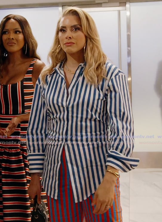 Robyn's blue striped shirt and pants on The Real Housewives of Potomac