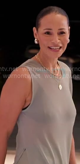 Sai’s light blue side slit dress on The Real Housewives of New York City Sai’s light blue side slit dress on The Real Housewives of New York City