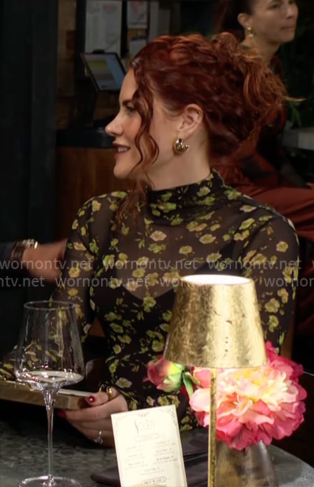 Sally's black and green floral mesh dress on The Young and the Restless