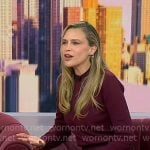 Sara Foster’s burgundy mock neck top and plaid skirt on Today