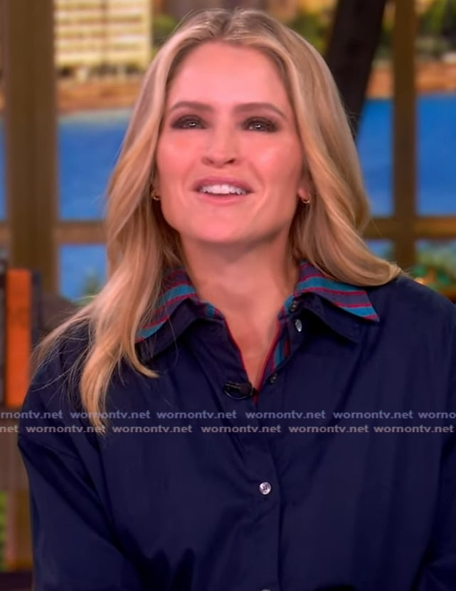 Sara’s blue striped collar bodysuit on The View Sara’s blue striped collar bodysuit on The View