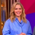 Sara's blue tie neck blouse on The View