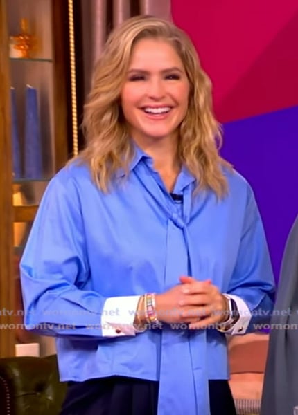 Sara’s blue tie neck blouse on The View