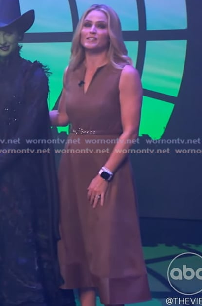 Sara’s brown v-neck suede dress on The View