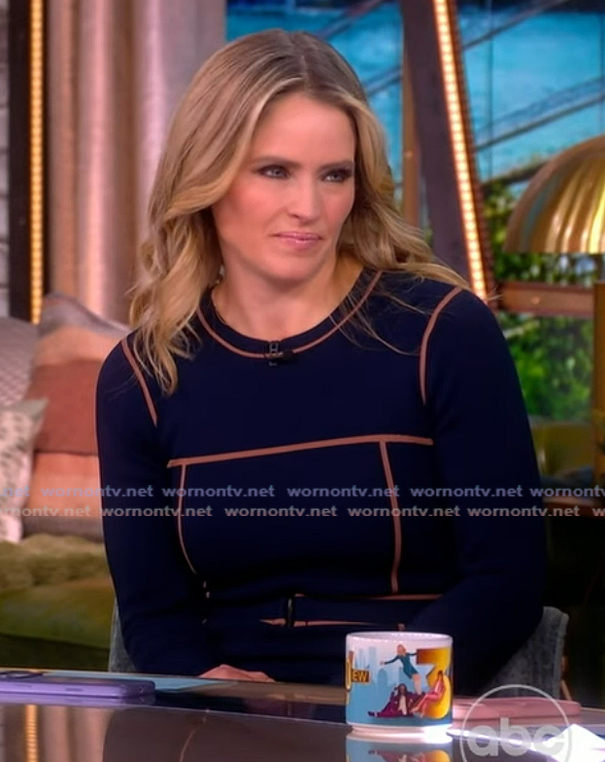 Sara’s navy contrast stripe sweater dress on The View Sara’s navy contrast stripe sweater dress on The View