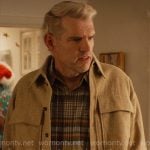 Sasha's plaid shirt and beige jacket with asymmetric pockets on Nobody Wants This