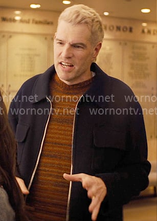 Sasha's red marled sweater and navy jacket on Nobody Wants This