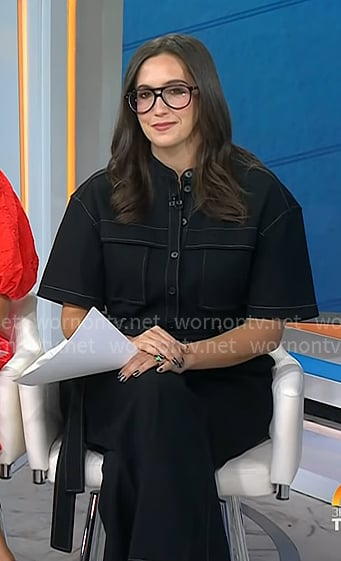 Savannah's black utility jumpsuit with white stitching on Today