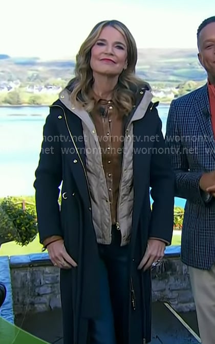 Savannah’s pink quilted jacket and navy coat on Today Savannah’s pink quilted jacket and navy coat on Today