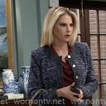 Serena's navy tweed jacket and suede bag on General Hospital Serena's navy tweed jacket and suede bag on General Hospital