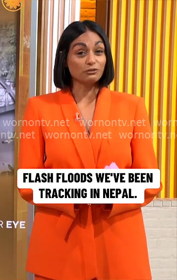 Shanelle Kaul's orange suit on CBS Mornings