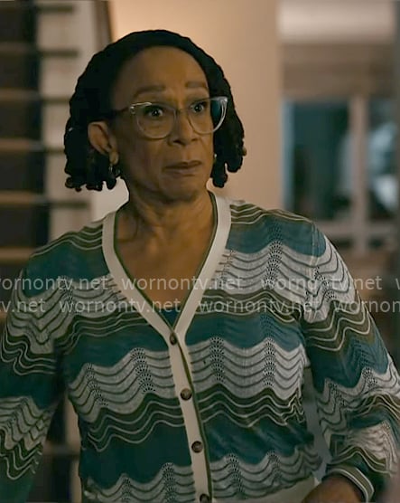 Sharon’s blue striped cardigan on Chicago Med Sharon’s blue striped cardigan on Chicago Med