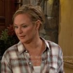 Sharon’s plaid shirt and suede bag on The Young and the Restless