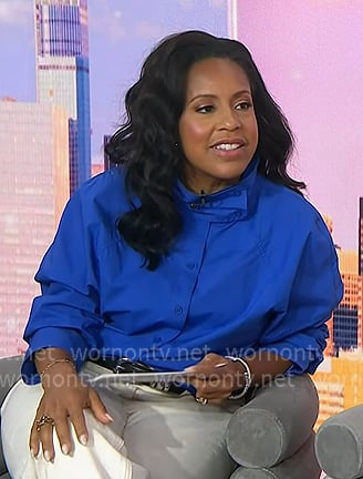 Sheinelle’s blue high neck shirt on Today Sheinelle’s blue high neck shirt on Today