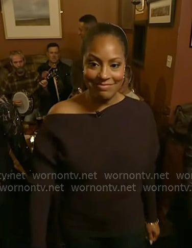 Sheinelle’s brown off-shoulder sweater on Today