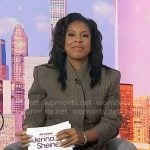 Sheinelle’s brown plaid jacket and jeans on Today Sheinelle’s brown plaid jacket and jeans on Today