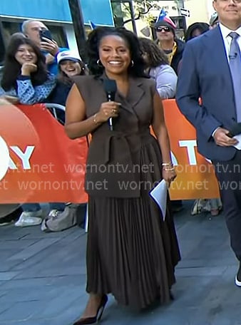 Sheinelle's brown pleated dress on Today