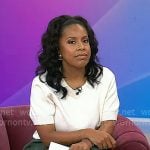 Sheinelle's white short sleeve sweater and green pants on Today