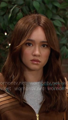 Sophia’s brown striped hoodie on Days of our Lives Sophia’s brown striped hoodie on Days of our Lives