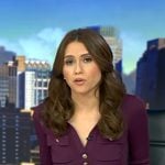 Sophie’s burgundy button front top and skirt on Good Morning America