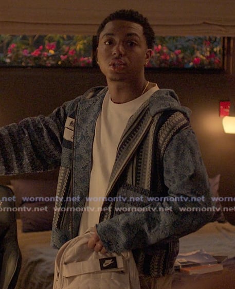 Spenser’s blue mixed print hoodie on Reasonable Doubt