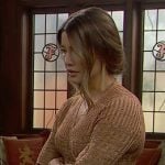 Steffy’s brown rib knit wrap top and skirt set on The Bold and the Beautiful