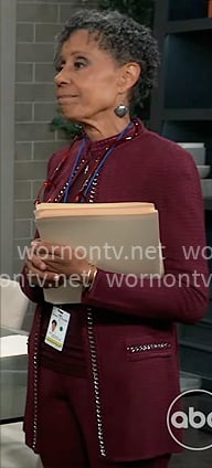 Stella's purple chain-trim jacket on General Hospital