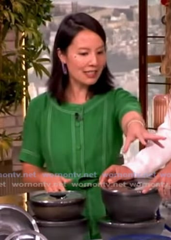 Steph Chen’s green contrast stitch dress on The View