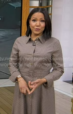 Stephanie’s brown check belted shirtdress on Good Morning America Stephanie’s brown check belted shirtdress on Good Morning America