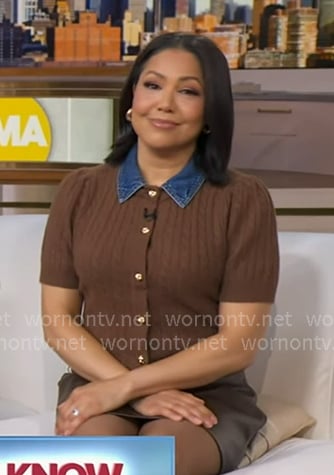 Stephanie’s brown denim collar cardigan on Good Morning America Stephanie’s brown denim collar cardigan on Good Morning America